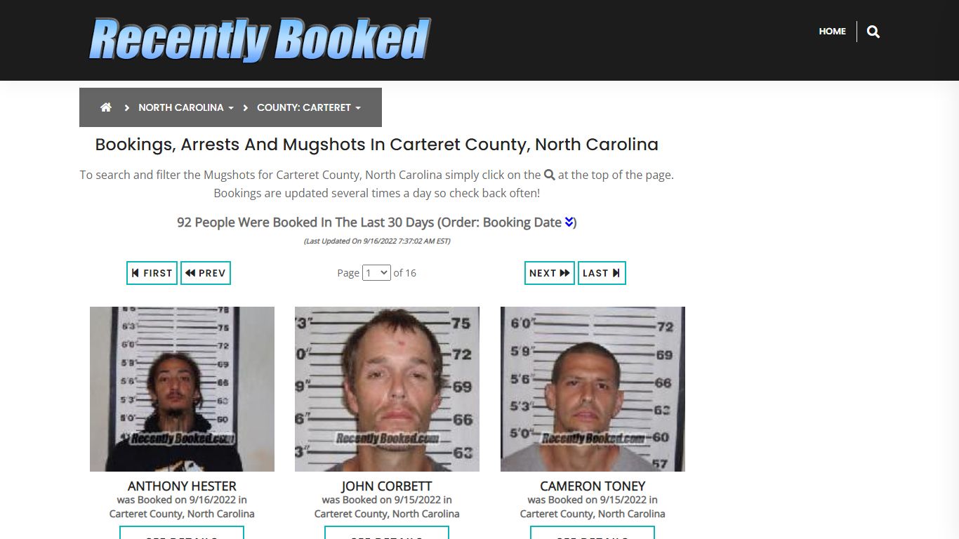 Bookings, Arrests and Mugshots in Carteret County, North Carolina